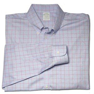Brooks Brothers MILANO SLIM FIT Dress Shirt Blue Red White Men's Size 27 X 35